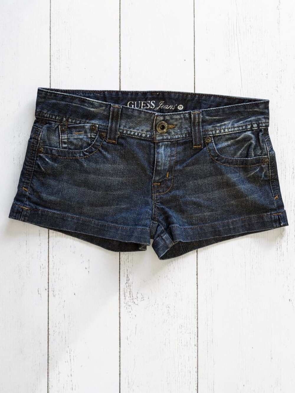 GUESS Denim Shorts Dark Wash Low Rise Stretch Y2K Size 25 - Picture 2 of 8